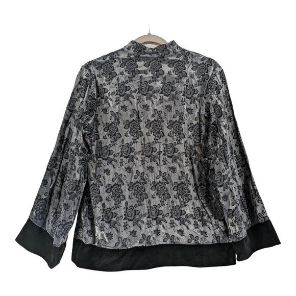 Jones New York Floral S White Black Blouse Button Up Collared Tiered Top‎ Staple - Picture 3 of 10